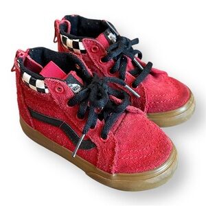 Vans Toddler's Sk8-Hi Zip Checkerboard Sneaker Red Black High-Top Sneakers 7 /7c